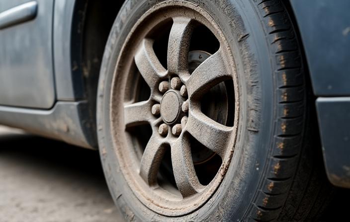 Brake dust covered wheel before cleaning